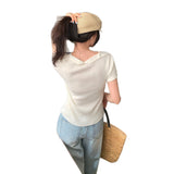 Design Sense Of Niche V-Neck Short-Sleeved T-Shirt For Women's Summer 2026 New Small Man Super-Looking Collar Bow Top