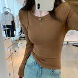 European T-Shirt Solid Color Slim Long-Sleeved T-Shirt Woman 2025 New Thin Air Ins On The Bottom Of The Top