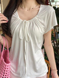 Gentle Style White Short-Sleeved T-Shirt Women 2026 Summer New Thing Folding Design Small Thin Top Dress
