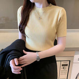 2026 Spring And Summer New Short-Sized Ice Cream Blouse Inside The Bottom Shirt Short-Sleeved Knitted Shirt Woman