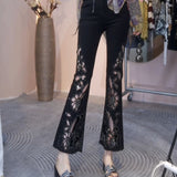 2026 Summer New Fashion Hollow Embroidery Hot Jeans Women's Heavy Industry High Waist Repair Nine Small Trousers