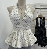 2026 Summer New Women's Pop Point Deep V Sexy Collared With Chest Pad Sling Vest 9336