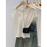 Real Shooting Lyselle Tiansi Flax High-End Sense V-Neck Short-Sleeved Knit Shirt Women's Summer 2026 New Lazy Wind Top