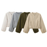 2026 Spring New Women's Soft Pilot Round Neck Zipper Short Jacket Jacket 3046