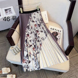 2025 New High-Rise Half-Dress Woman Tight Waist Ink Print Design Sense A-Character Skirt In The Long Folded Skirt