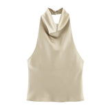 2025 Spring And Summer New Female Fashion Sexy Hot Babes Silk Shading Texture Hanging Neck Top 3203317