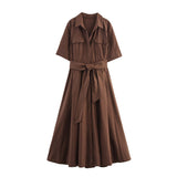 2025 Summer New Women's Fashion Leisure Short-Sleeved House Silk Shirt Dress 2640596