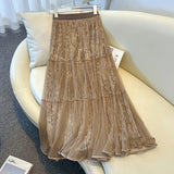 2025 New Velvet Half-Dress Woman Autumn Thin Sweet Design Mesh In The Long A Skirt