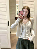 Korean Babes V-Neck Lace Splicing Tie Sling Vest Women's Summer Design Sense Slime Body Top