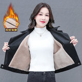 Haining Pu Leather Short Leather Women 2025 Autumn And Winter Plus Velvet Jacket Full Of Ocean Gas Thin Thick Coat