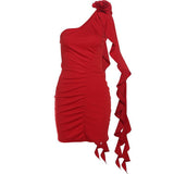 2025 Hong Kong-Flavored Temperament Three-Dimensional Roses With An Open Shoulder Dress Female Design Sense Slimming Bag Her Hip Dress