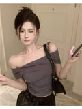 Apricot-Slender Shoulder Short-Sleeved T-Shirt For Women's Summer 2025 New Stew Bm Hottie Sexy Short Top