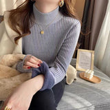 Plus Velvet Sweater Women Winter Thick One Velvet Half-High Collar Bottom Shirt 2026 Autumn And Winter New Feel Top