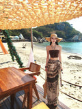 Island Lazy Holiday Suit Female Hottie Short Breast Vest Irregular Print Half-Body Dress Two-Set