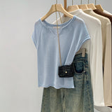 Real Shooting Lyselle Tiansi Flax High-End Sense V-Neck Short-Sleeved Knit Shirt Women's Summer 2026 New Lazy Wind Top