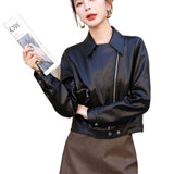Vintage Black Leather Coat Women's Design Sense 2025 Autumn New Small PU Locomotive Leather Jacket Woman