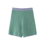 2025 New Women's Loose Knitting POLO Shirt Blond High-Waisted Knit Shorts Set 6427041