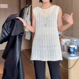 Lazy Temperament White Hollow Knitted Shirt Women's 2026 Summer New High-End Feel Long-Term Waistcoat Top