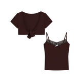 Spice Girl Style With Short-Sleeved Open-Sleeve Shawl Sling Vest Two Sets Of Women's Summer New Fashion Wear Top Tide