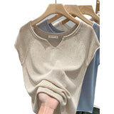 Real Shooting Lyselle Tiansi Flax High-End Sense V-Neck Short-Sleeved Knit Shirt Women's Summer 2026 New Lazy Wind Top