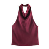 2025 Spring And Summer New Female Fashion Sexy Hot Babes Silk Shading Texture Hanging Neck Top 3203317