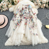 2025 New Design Sweet Floral Cake Skirt Half-Body Dress Women High Waist Thin Irregular Mesh Fairy Dress