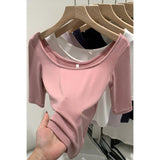 2026 Early Spring Temperament Pure Babes To Cultivate Wide-Necked Short-Sleeved T-Shirts For Girls Summer Commuting New Korean Body Repair