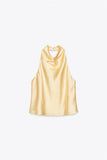 2025 Spring And Summer New Female Fashion Sexy Hot Babes Silk Shading Texture Hanging Neck Top 3203317