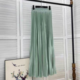 2025 New High-Rise 100-Fold Skirt Half-Dress Woman Pendant Tight Waist Thin High-Grade Elegant Solid Color Dress
