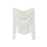 2026 Early Spring Korean Chic Sweet Spicy Shoulder Slanted Shoulder Collar Long-Sleeved T-Shirt Women's Early Autumn Slim Slim Top