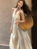 Seaside Holiday Red Hanging Neck Sling Dress Women's Early Summer New Beautiful Body-Clawed Beach Dress