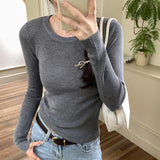 Thin Slim Jacket Head Solid Color Knitted Shirt Women Spring 2025 New Thin Shoulder Long Sleeve Bottom Top