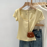 Mordell Shoulder-To-Shoulder U-Neck Short-Sleeved T-Shirt For Women's Summer 2026 New Explosive Pure Hottie Top