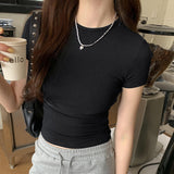 2026 Early Spring Gray Short-Sleeved Women's Spring And Summer New Simple Positive Shoulder Repair Fashion Sympathize With Small Man's Top