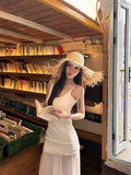 Design Sense Mesh Splicing Sling Dress Women's Summer Niche Temperament Waist Dress Gentle Style Black Dress