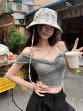 Pure Style Hottie Shoulder Shoulder Short Sleeve T-Shirt Girl Summer Design Feeling Short Umbilled Bone Top