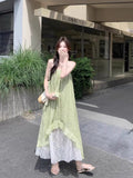 Summer New French Thin Small Fresh Dress Light Green Seaside Vacation Sling Skirt Mid-Long Model 2026