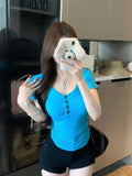 Yellow V-Neck Short-Sleeved Shoulder T-Shirt Girl Summer Waist Tight Small Pure Lust Style Repair Short-Sized Top
