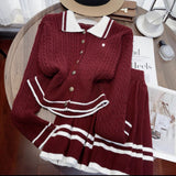 2025 Autumn And Winter New Japan And South Korea Embroidery College Wind Polo Lead Long Sleeve Knitted 100-Fold Skirt Two Sets Of Early Autumn