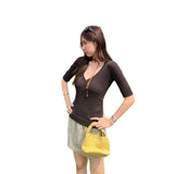 Old Money Wind Cotton Repair Button V-Neck Knitted Shirt Women's 2026 Summer New Unique Beautiful Thin Top