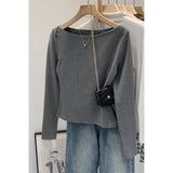 2026 Early Spring Unique Single-In-One Collar Long-Sleeved T-Shirt Women Autumn Senior Do Not Bump The Shirt On The Shoulder