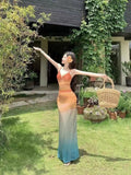 Holiday Holiday Dopamine Beauty Island Holiday Atmosphere Gradually Color Sunset Tie Dye Mesh Sling Skirt