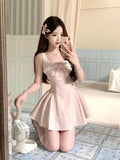 French Pink Bow Sling Dress Women's Summer 2026 New Waist A-Word Princess Punt Skirt
