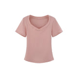 Small Design Pure Passion Hot Babes Shoulder V-Neck Thin Short-Sleeved T-Shirt Girls Summer New 2025 Explosion Top