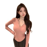2025 Ants Waist Babes Arc To Repair Thai V-Neck With T-Shirted Female Dopamine In Autumn