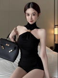 High-Level High-Neckless Sleeveless Neck Vest Woman Autumn Bodysuit Inside And Outside Wearing A Pure Desire Short Bottom Top
