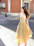 French Yellow Floral Dress Small Sling Dress Women's Summer New Atmosphere Commuting Temperament Long Skirt