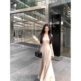 Apricot Knitted Early Autumn Long-Sleeved Dress Girl Autumn Winter Harvest Waist Repair Skirt Autumn Dress 2025 Long Dress