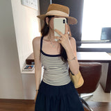 2025 New Design Feels Like Black Striped Knitted Sling Sling Small Vest Women Summer Back To Wear Clothes