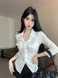 Pure Lusty Temperament Polo Collar Long-Sleeved Shirt Women Summer Short Repair Slim Design Picts Tat